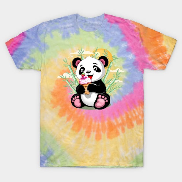 Panda Baby with Ice Cream Summer Character T-Shirt by BluedarkArt